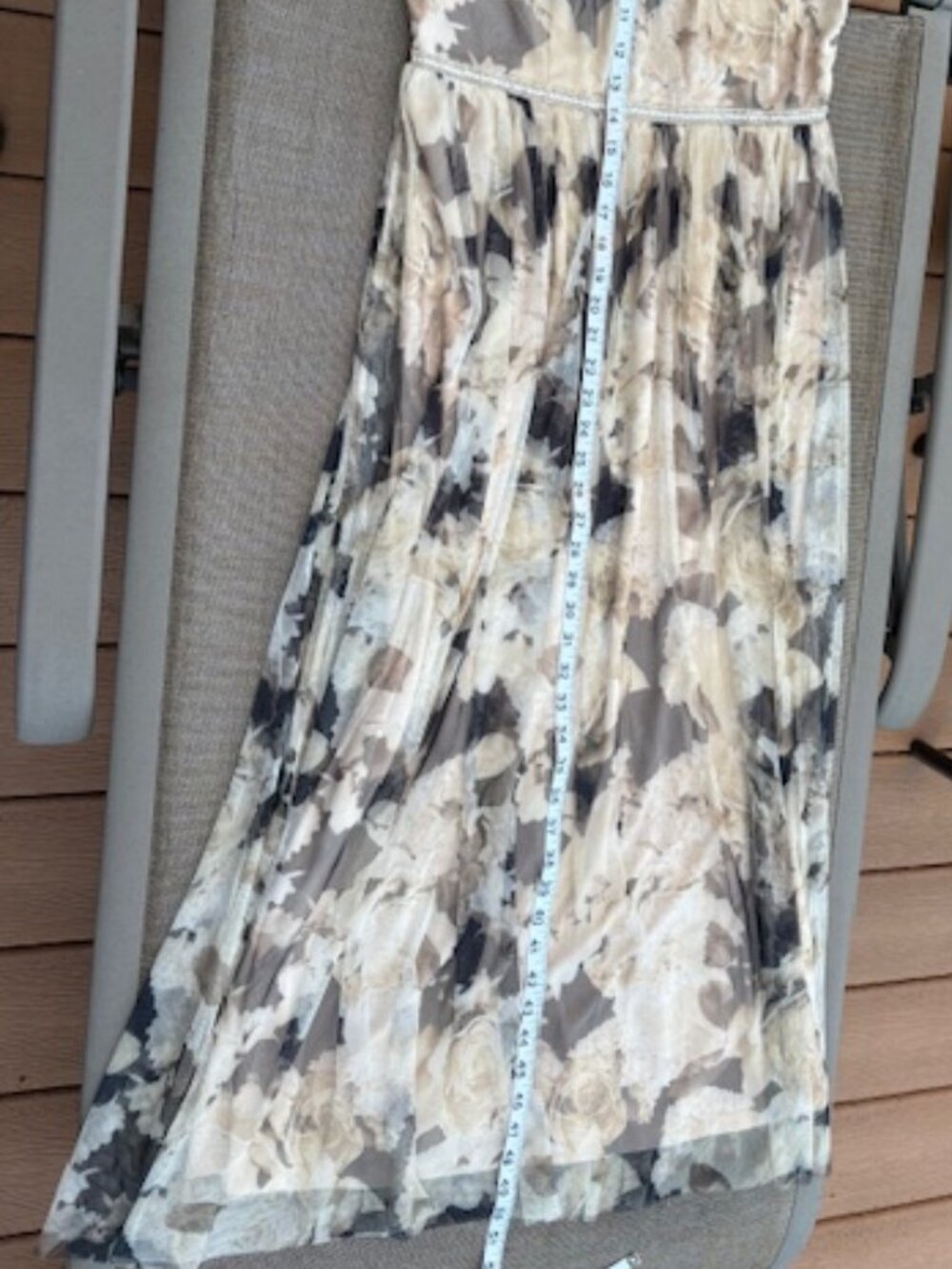 NWOT Tulle Evening Dress Beige/Taupe/sepia Floral Print Sequins Detail, sz PS - Picture 8 of 16